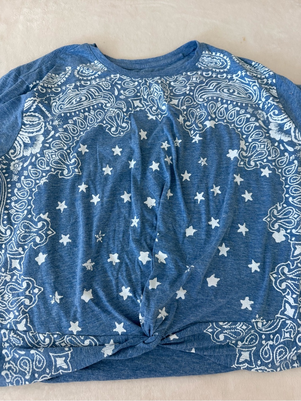 Lucky Brand Blue Bandana-Print Knot Tee size XL